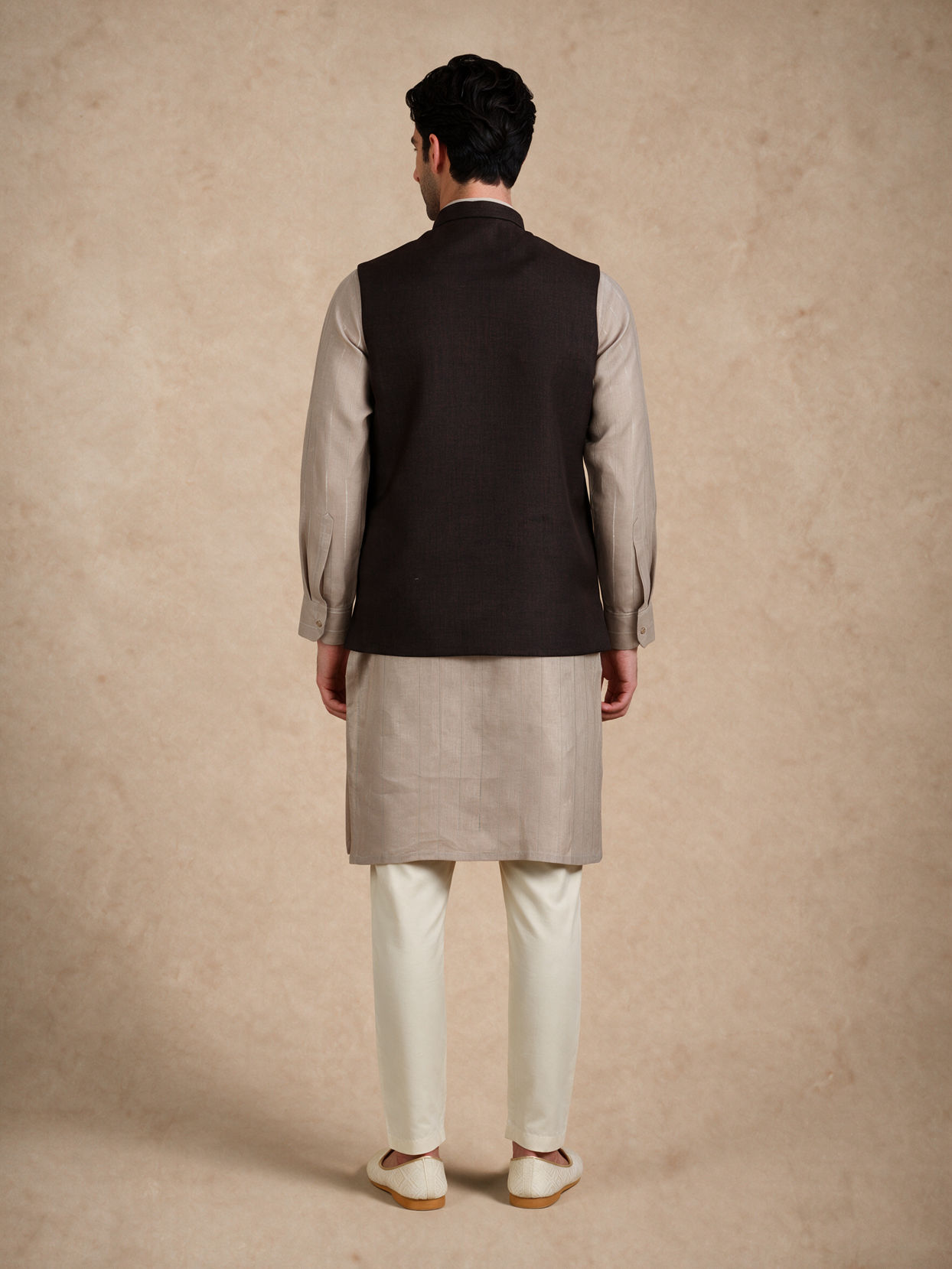 Manyavar Men Brown Blended Rayon Nehru Jacket