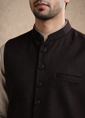 Manyavar Men Brown Blended Rayon Nehru Jacket
