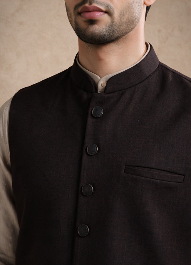 Manyavar Men Brown Blended Rayon Nehru Jacket