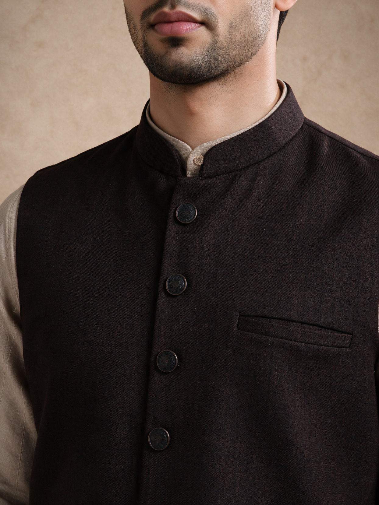 Manyavar Men Brown Blended Rayon Nehru Jacket