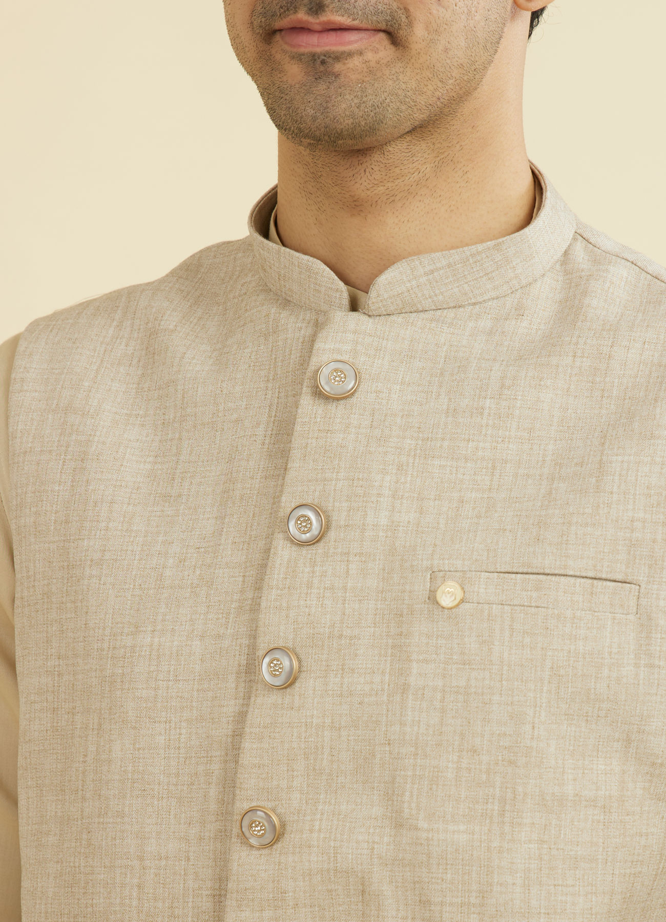 Manyavar Men Natural Beige Nehru Jacket