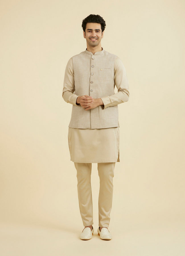 Manyavar Men Natural Beige Nehru Jacket