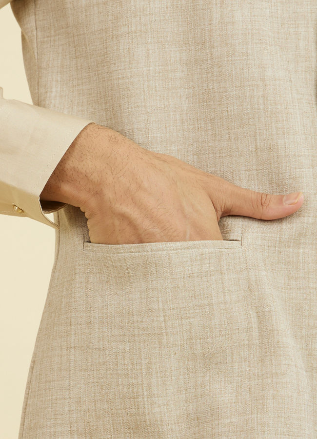 Manyavar Men Natural Beige Nehru Jacket