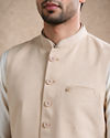 Manyavar Men Beige Blended Rayon Nehru Jacket with Pocket Pin