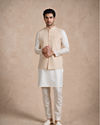 Manyavar Men Beige Blended Rayon Nehru Jacket with Pocket Pin