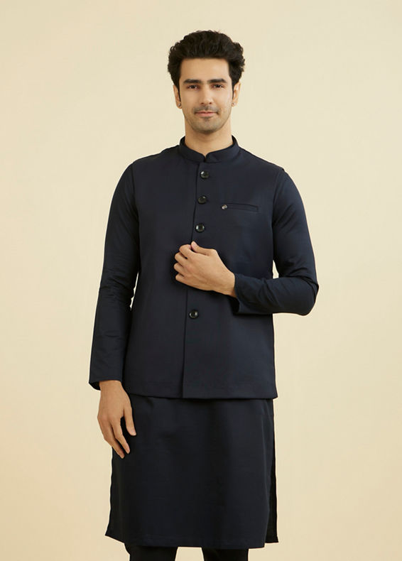 Manyavar Men Dark Blue Nehru Jacket