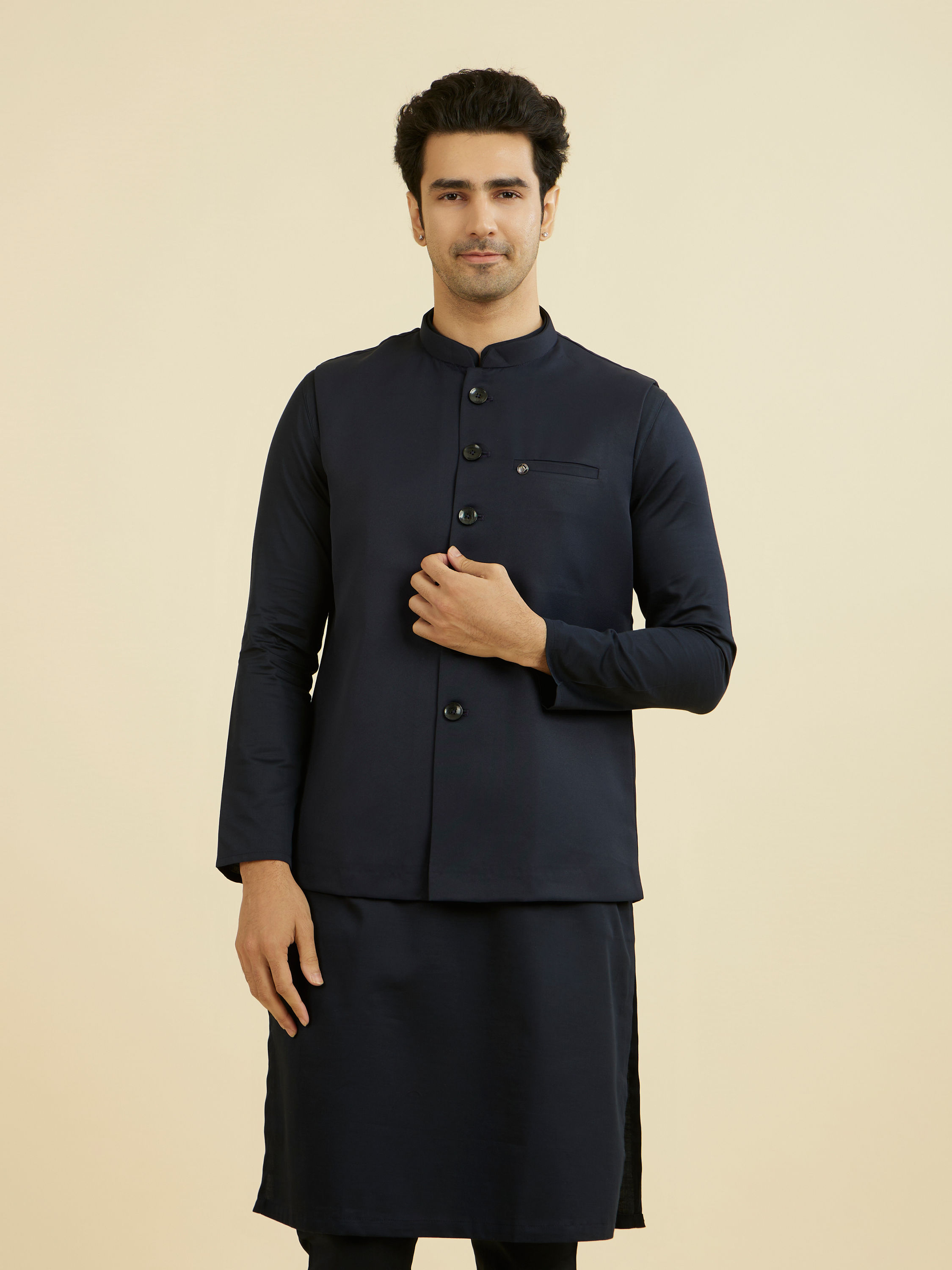 Manyavar Men Dark Blue Nehru Jacket