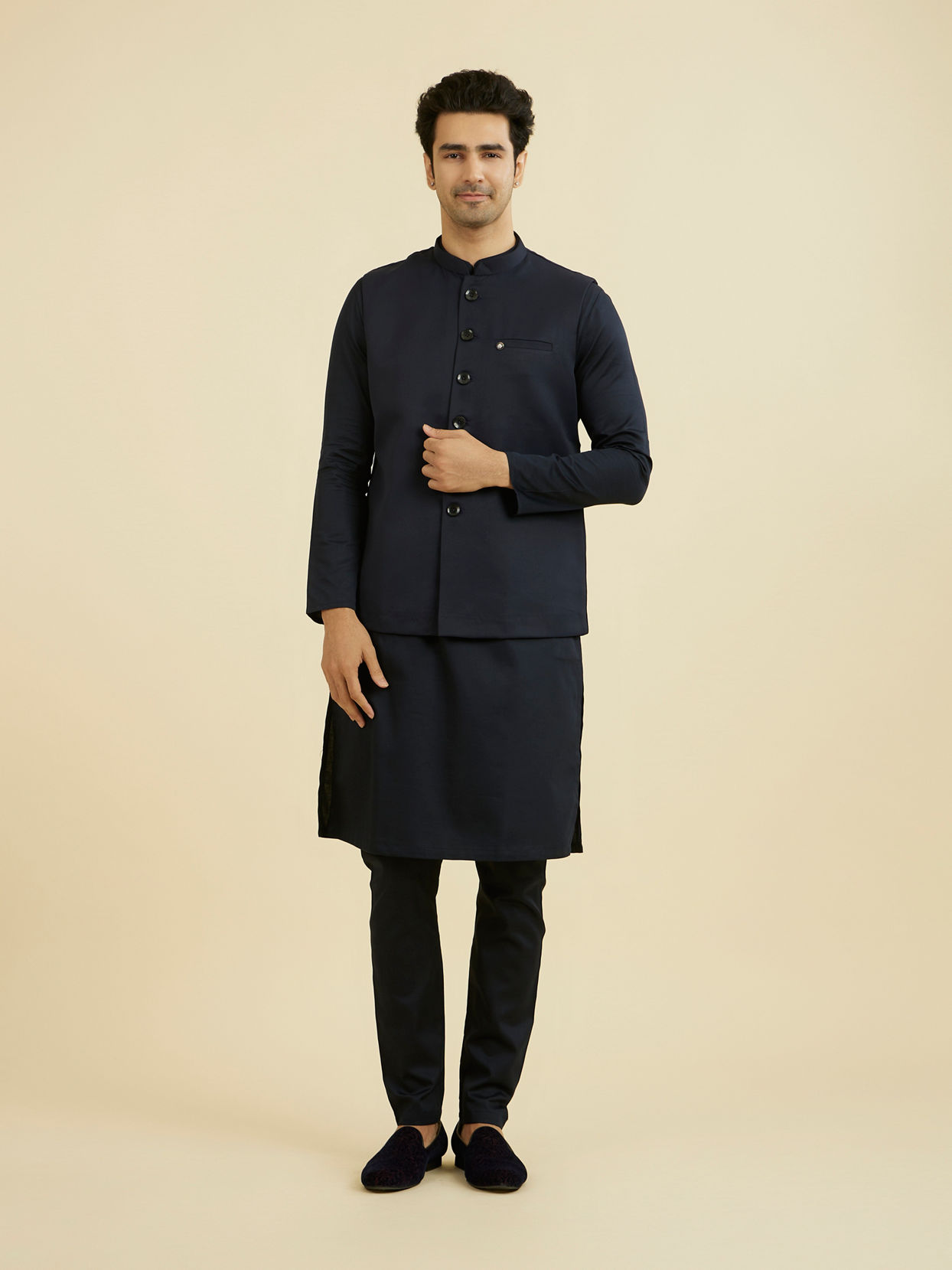 Manyavar Men Dark Blue Nehru Jacket