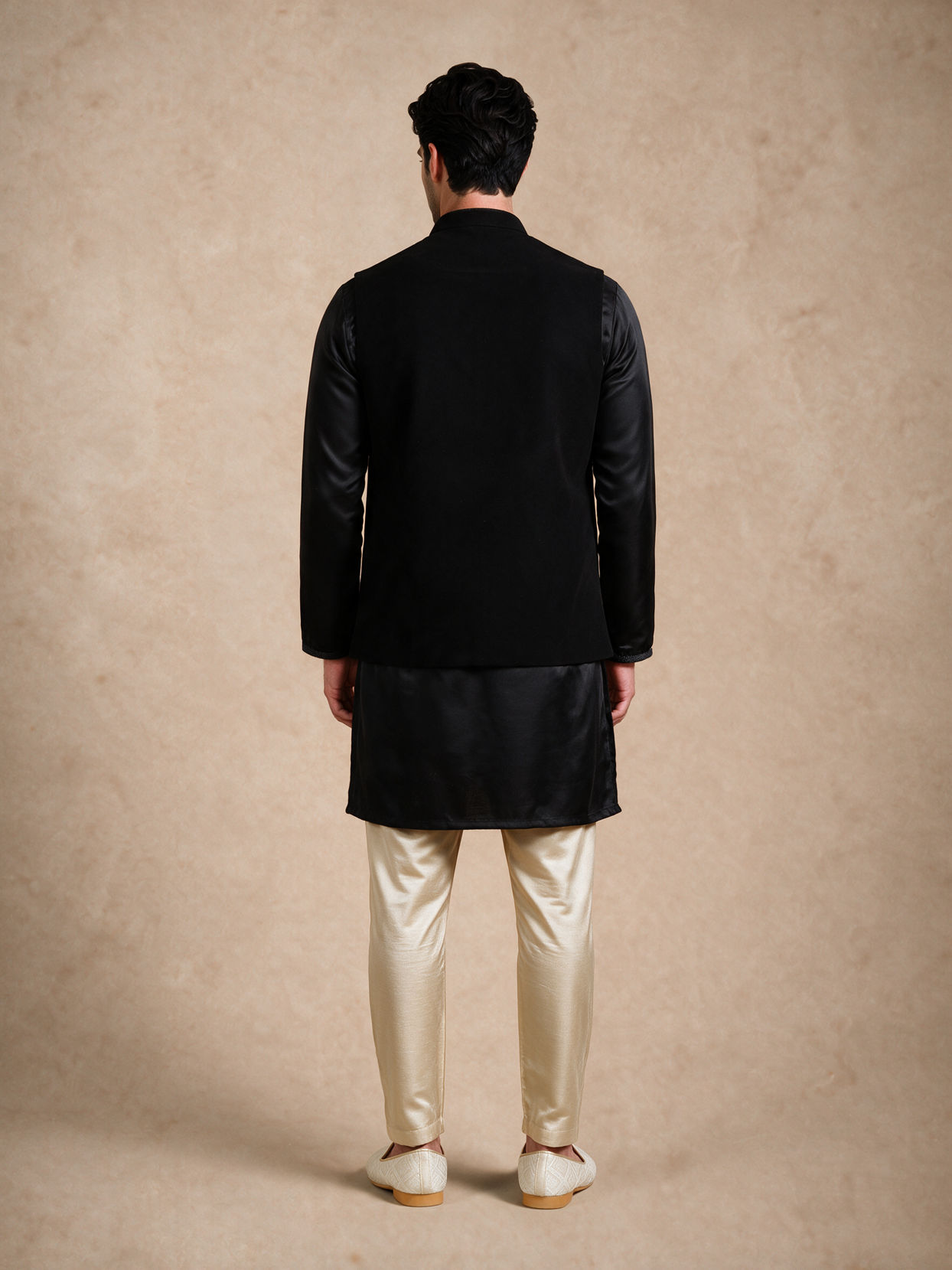 Manyavar Men Black Blended Rayon Nehru Jacket with Embroidery