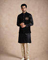 Manyavar Men Black Blended Rayon Nehru Jacket with Embroidery
