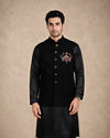 Manyavar Men Black Blended Rayon Nehru Jacket with Embroidery