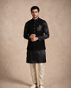 Manyavar Men Black Blended Rayon Nehru Jacket with Embroidery