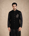 Manyavar Men Black Blended Rayon Nehru Jacket with Embroidery
