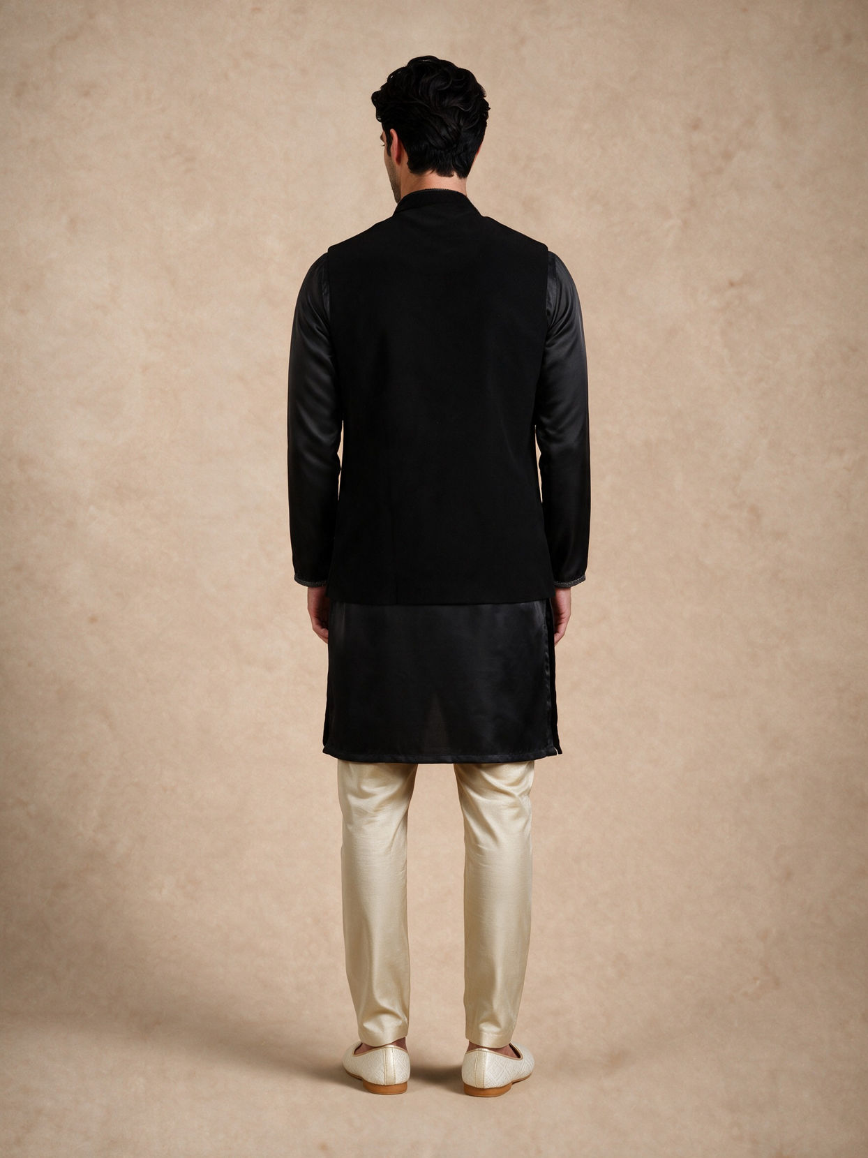 Manyavar Men Black Blended Rayon Nehru Jacket with Embroidery