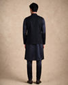 Manyavar Men Dark Blue Blended Rayon Nehru Jacket with Stone Work