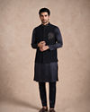 Manyavar Men Dark Blue Blended Rayon Nehru Jacket with Stone Work