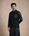 Manyavar Men Dark Blue Blended Rayon Nehru Jacket with Stone Work