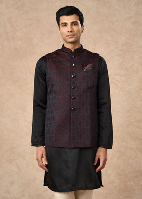 Manyavar Men Black Brocade Nehru Jacket
