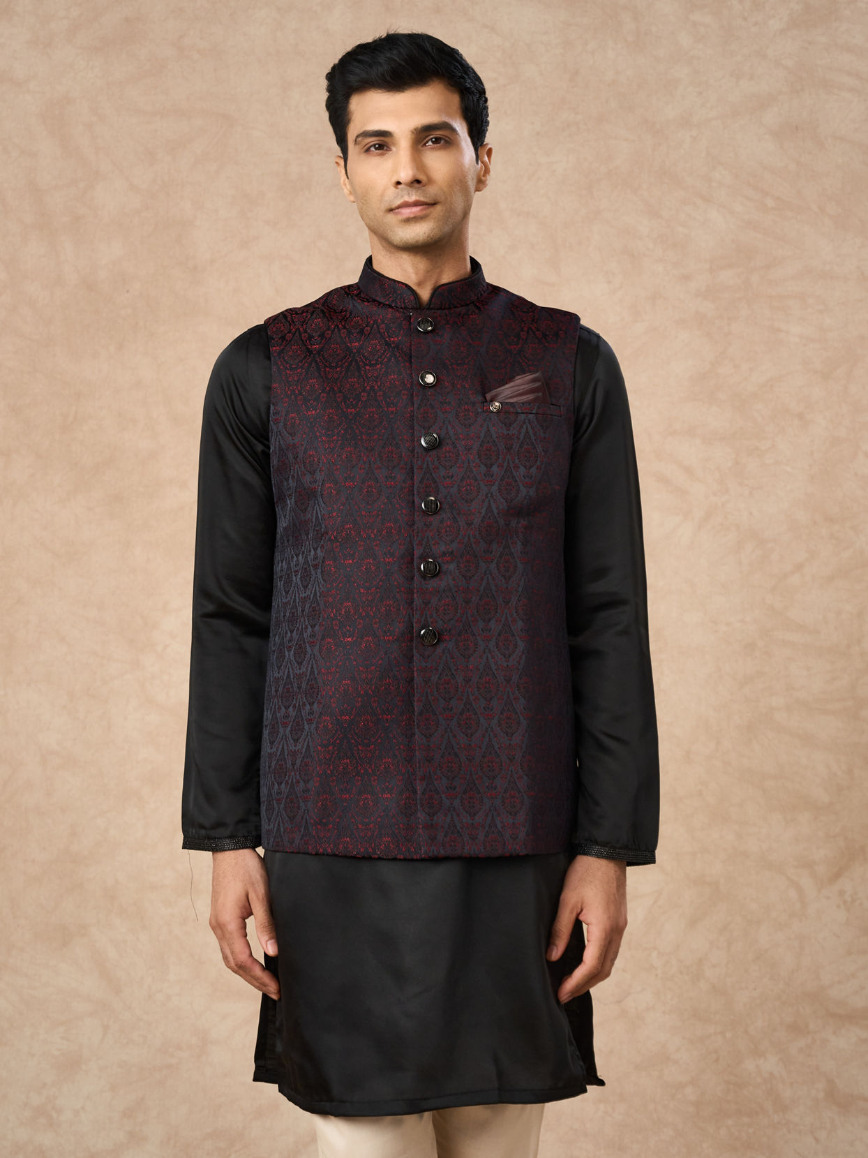Manyavar Men Black Brocade Nehru Jacket