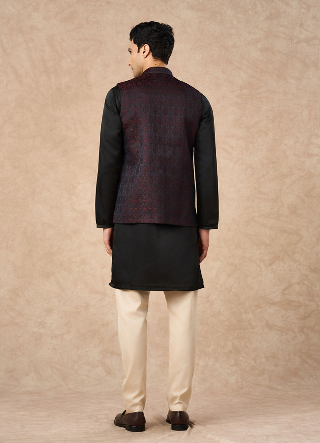 Manyavar Men Black Brocade Nehru Jacket