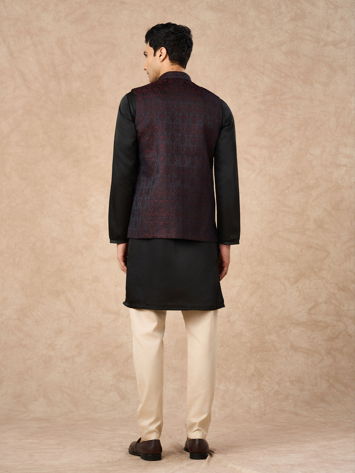 Manyavar Men Black Brocade Nehru Jacket