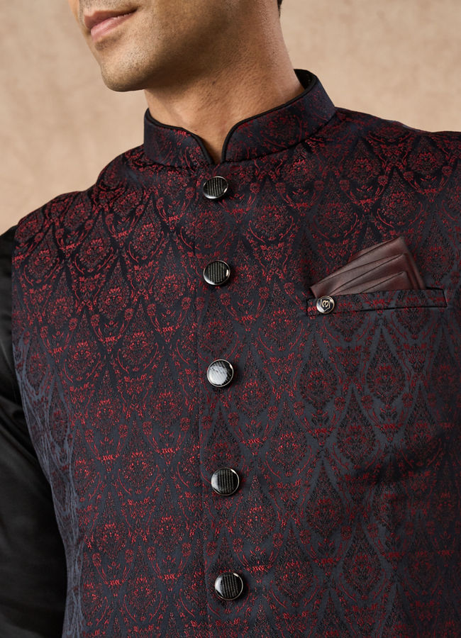 Manyavar Men Black Brocade Nehru Jacket