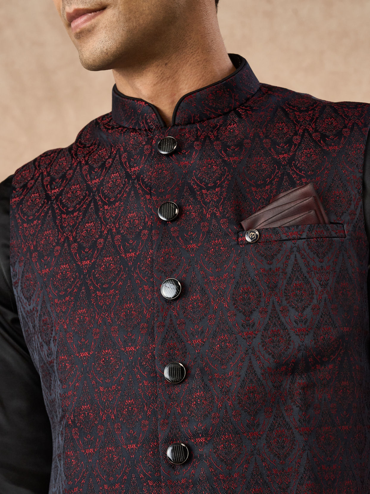 Manyavar Men Black Brocade Nehru Jacket