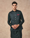 Manyavar Men Teal Green Brocade Nehru Jacket with Pocket Square