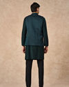 Manyavar Men Teal Green Brocade Nehru Jacket with Pocket Square