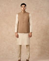 Manyavar Men Fawn Blended Rayon Nehru Jacket