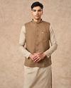 Manyavar Men Fawn Blended Rayon Nehru Jacket