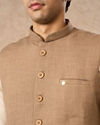 Manyavar Men Fawn Blended Rayon Nehru Jacket