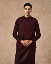 Manyavar Men Wine Blended Rayon Nehru Jacket with Pocket Pin
