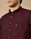 Manyavar Men Wine Blended Rayon Nehru Jacket with Pocket Pin