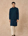 Manyavar Men Teal Blue Blended Rayon Nehru Jacket