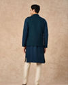 Manyavar Men Teal Blue Blended Rayon Nehru Jacket