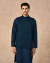 Manyavar Men Teal Blue Blended Rayon Nehru Jacket