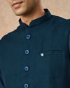 Manyavar Men Teal Blue Blended Rayon Nehru Jacket