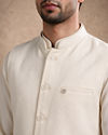 Manyavar Men Cream Blended Rayon Nehru Jacket with Self-Texture