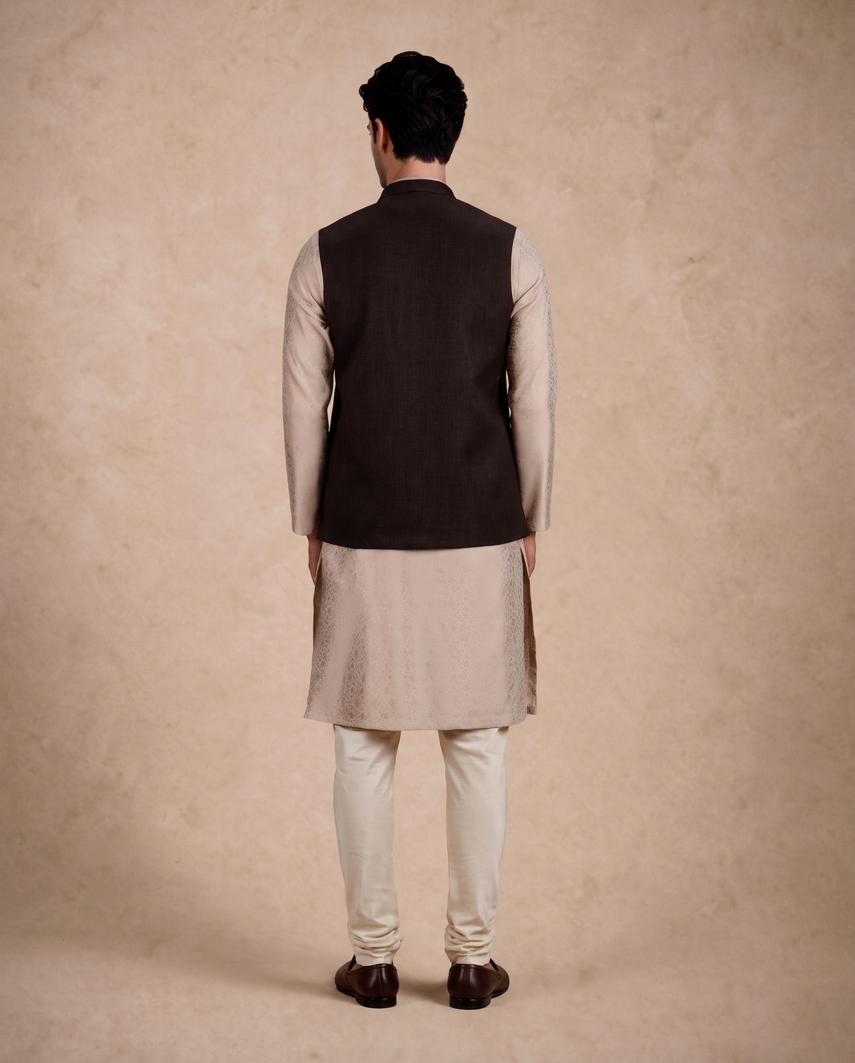 Manyavar Men Brown Blended Rayon Nehru Jacket with Pocket Pin