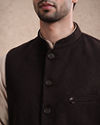 Manyavar Men Brown Blended Rayon Nehru Jacket with Pocket Pin