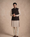 Manyavar Men Brown Blended Rayon Nehru Jacket with Pocket Pin