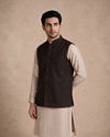 Manyavar Men Brown Blended Rayon Nehru Jacket with Pocket Pin