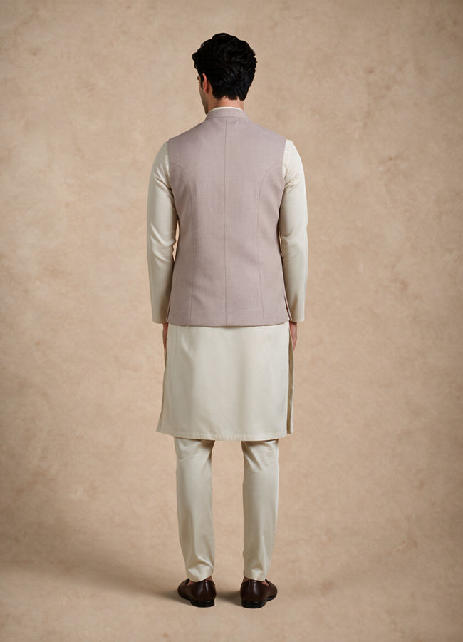 Manyavar Men Beige Blended Rayon Nehru Jacket