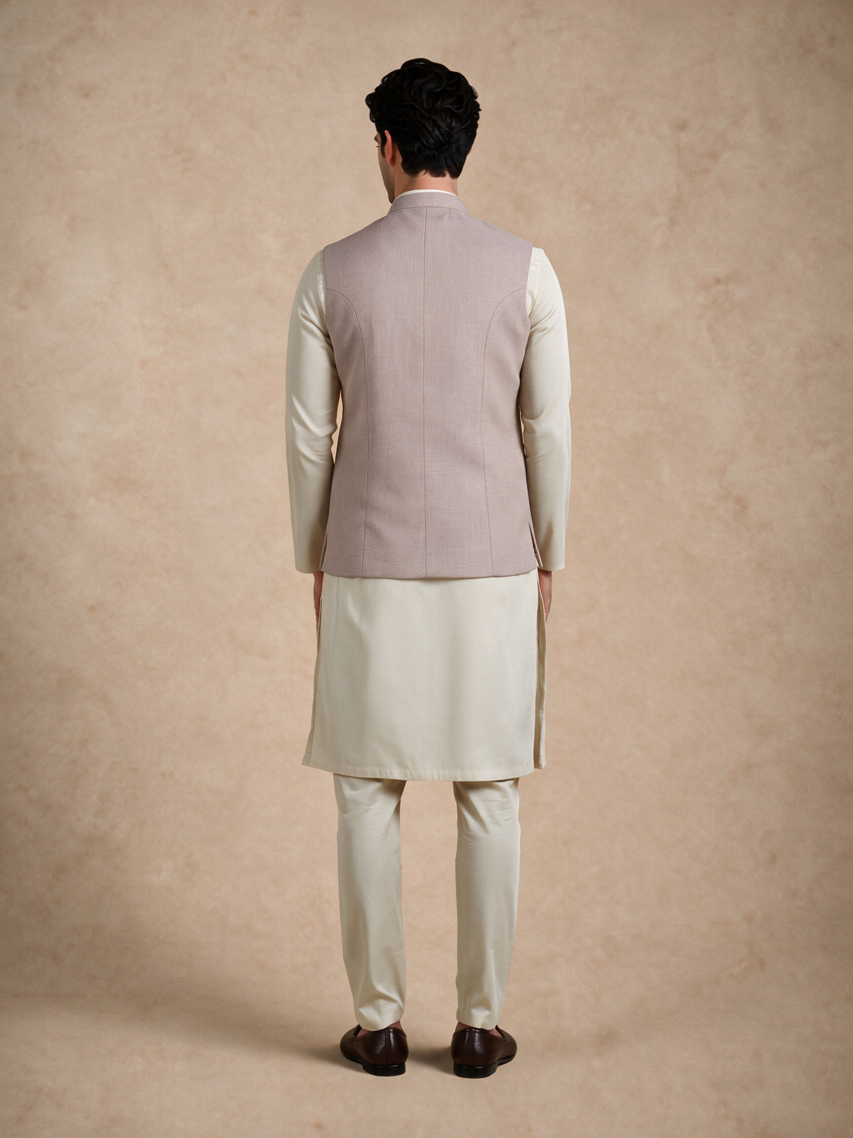 Manyavar Men Beige Blended Rayon Nehru Jacket