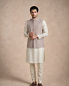 Manyavar Men Beige Blended Rayon Nehru Jacket