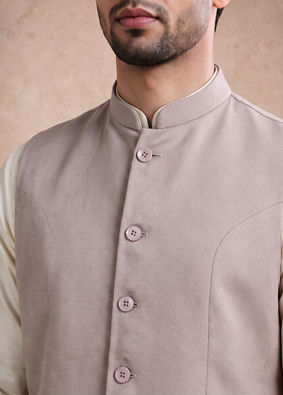 Manyavar Men Beige Blended Rayon Nehru Jacket