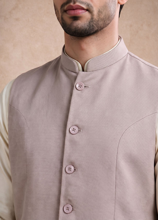 Manyavar Men Beige Blended Rayon Nehru Jacket