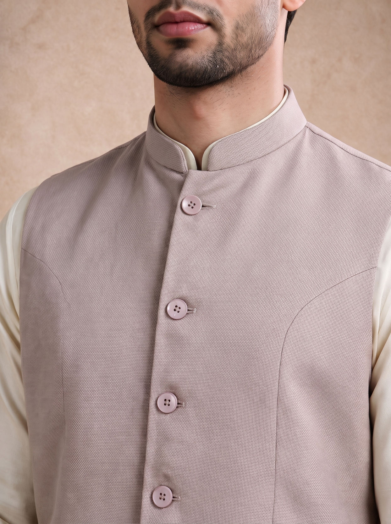 Manyavar Men Beige Blended Rayon Nehru Jacket