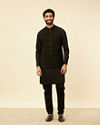 Manyavar Men Kohl Black Self Patterned Jacket